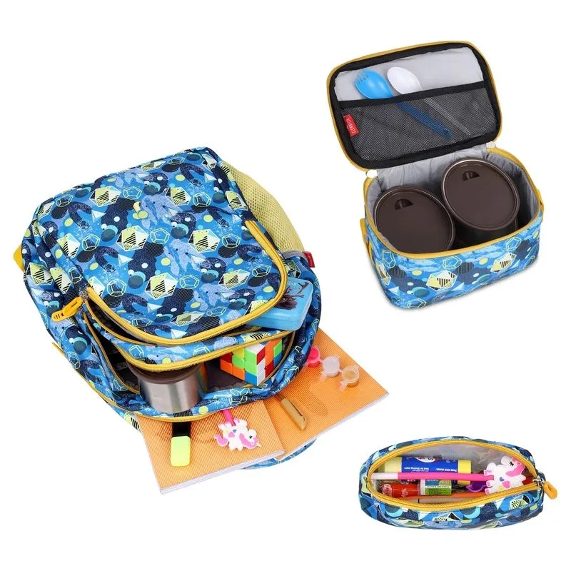 Combo: THE CLOWNFISH Fuel & Focus Printed 30 L School Backpack | Pencil Pouch & Lunch Bag | Light Blue