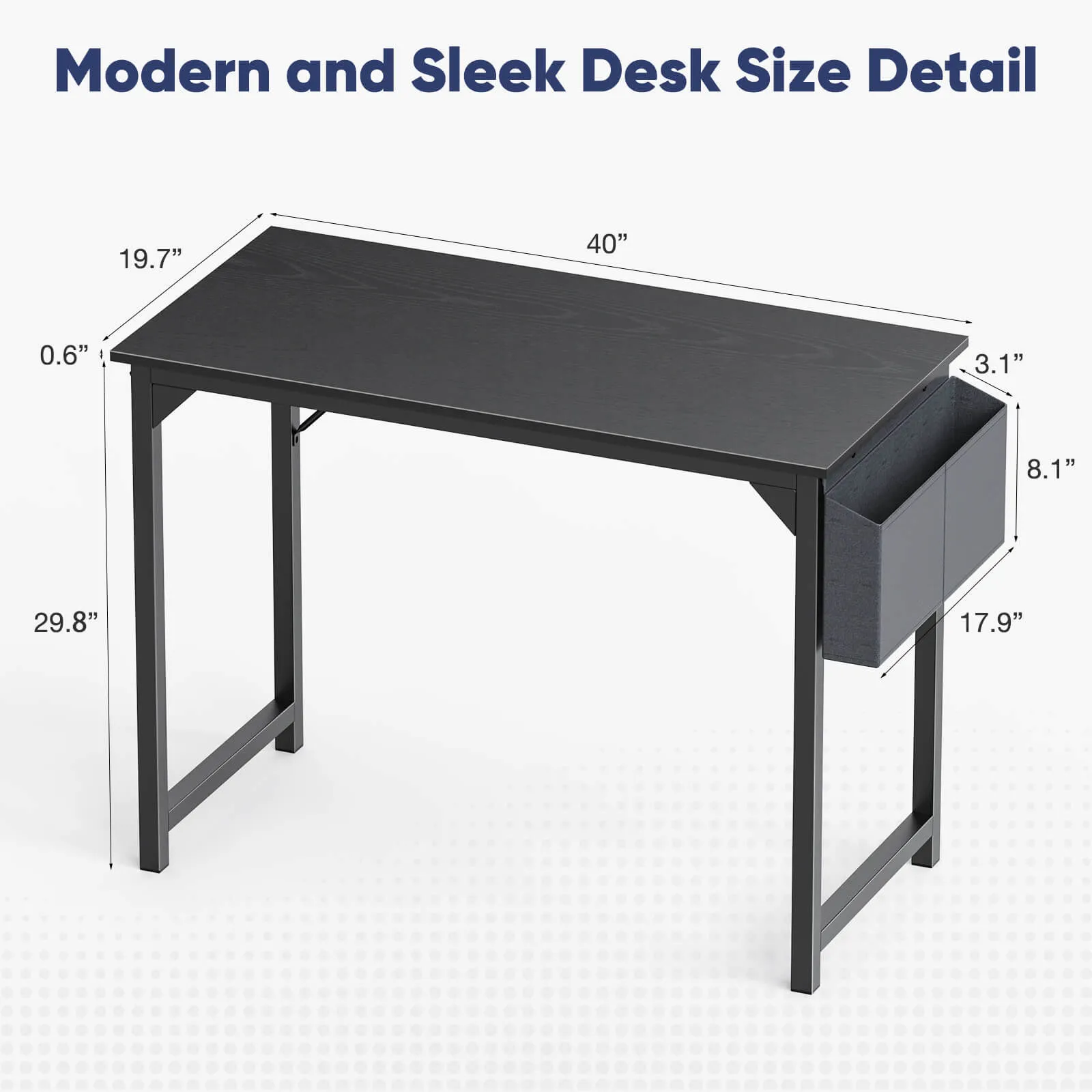 Computer Desk - 32/40/47/55/63 inch Student Kids Study Wooden Desk with Headphone Hook and Storage Bag for Bedroom, Living Room, Study Room