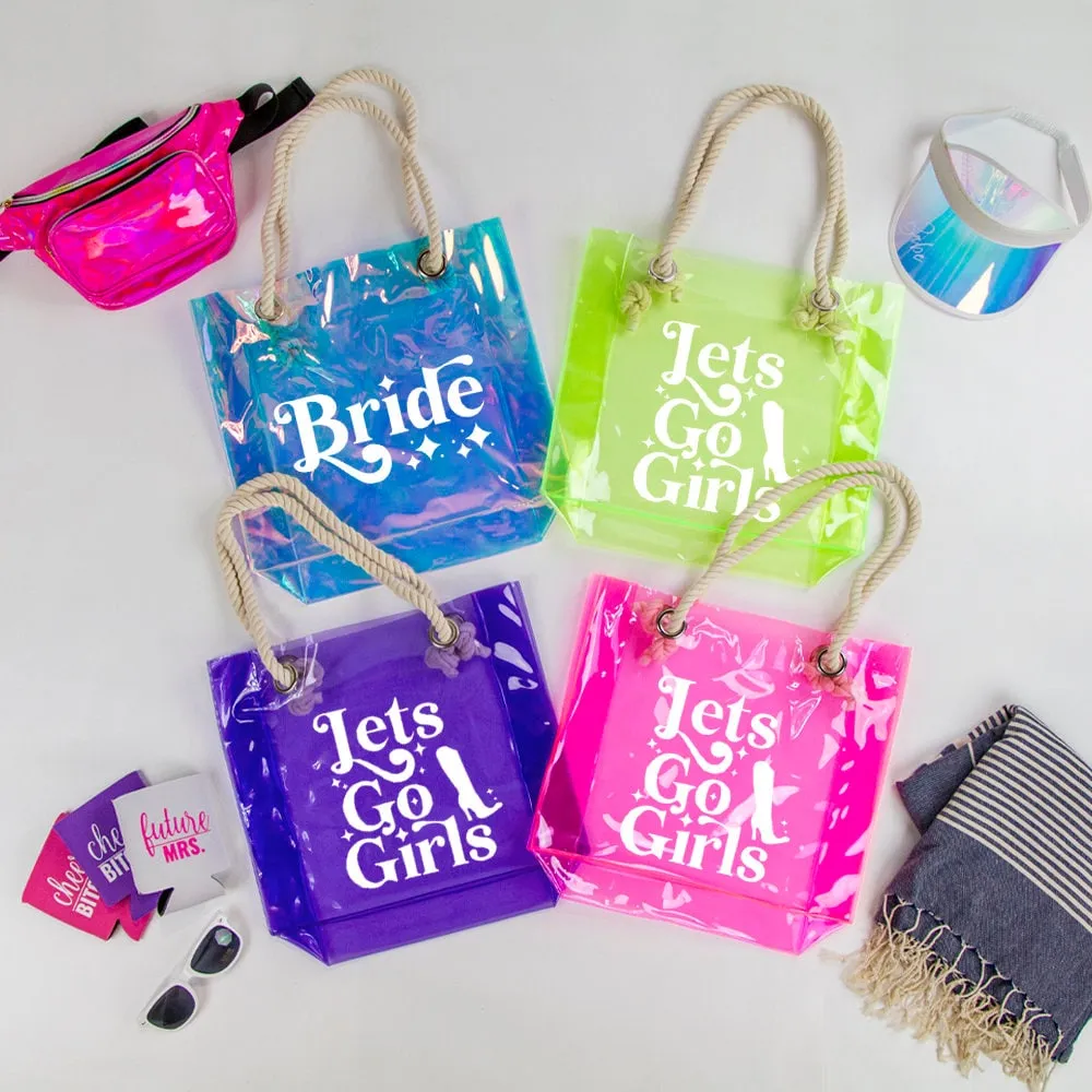 Custom Bride Bachelorette Party Tote Bag - Personalized Neon Transparent