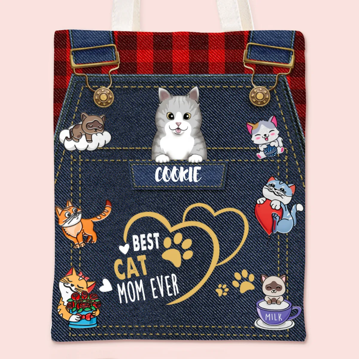 Custom Cute Cat Tote Bag Mother's Gift Tote Bag