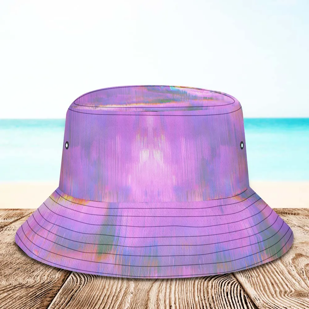 Custom Face Bucket Hat Unisex Personalised Hiking Beach Sports Hats Light Purple Abstract Texture