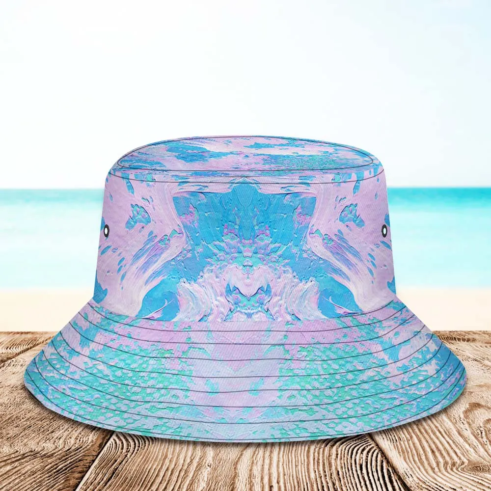 Custom Face Bucket Hat Unisex Personalised Wide Brim Outdoor Summer Hats Blue and Pink Oil Painting Style