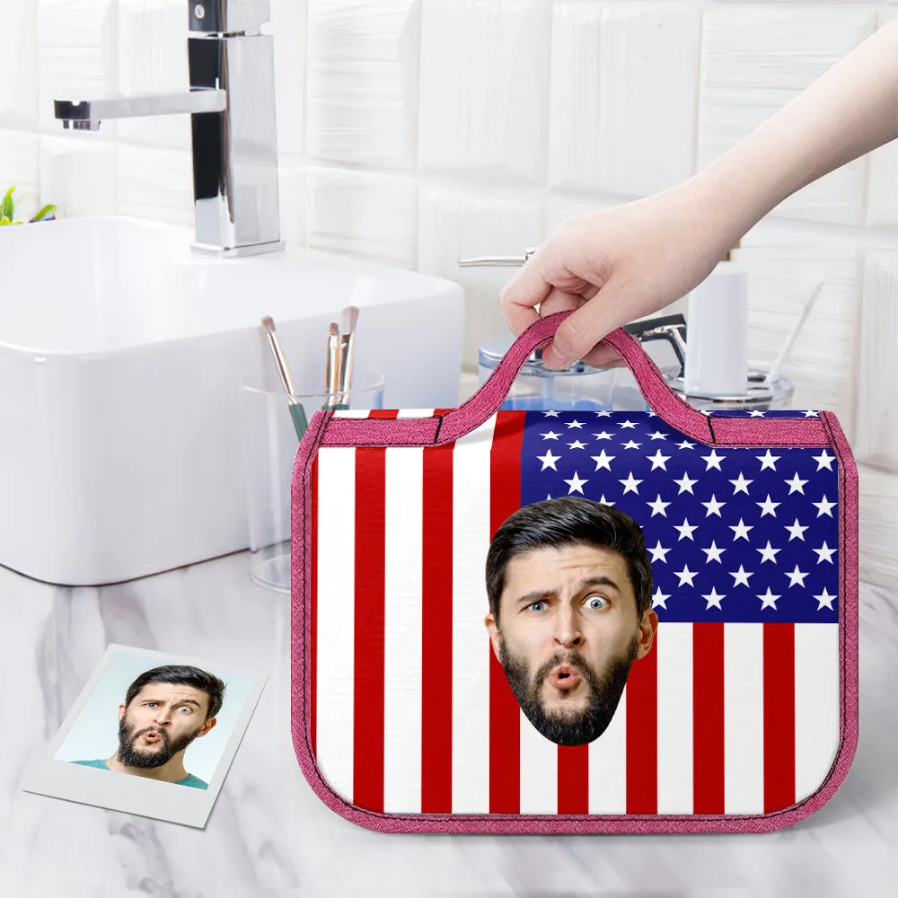 Custom Face Hanging Toiletry Bag Personalized Flag Cosmetic Makeup Travel Organizer for Men and Women