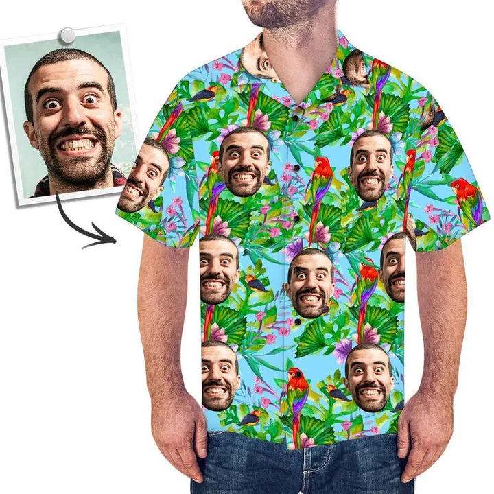 Custom Face Hawaiian Style Colorful Parrot Long Dress And Shirt Family Matching