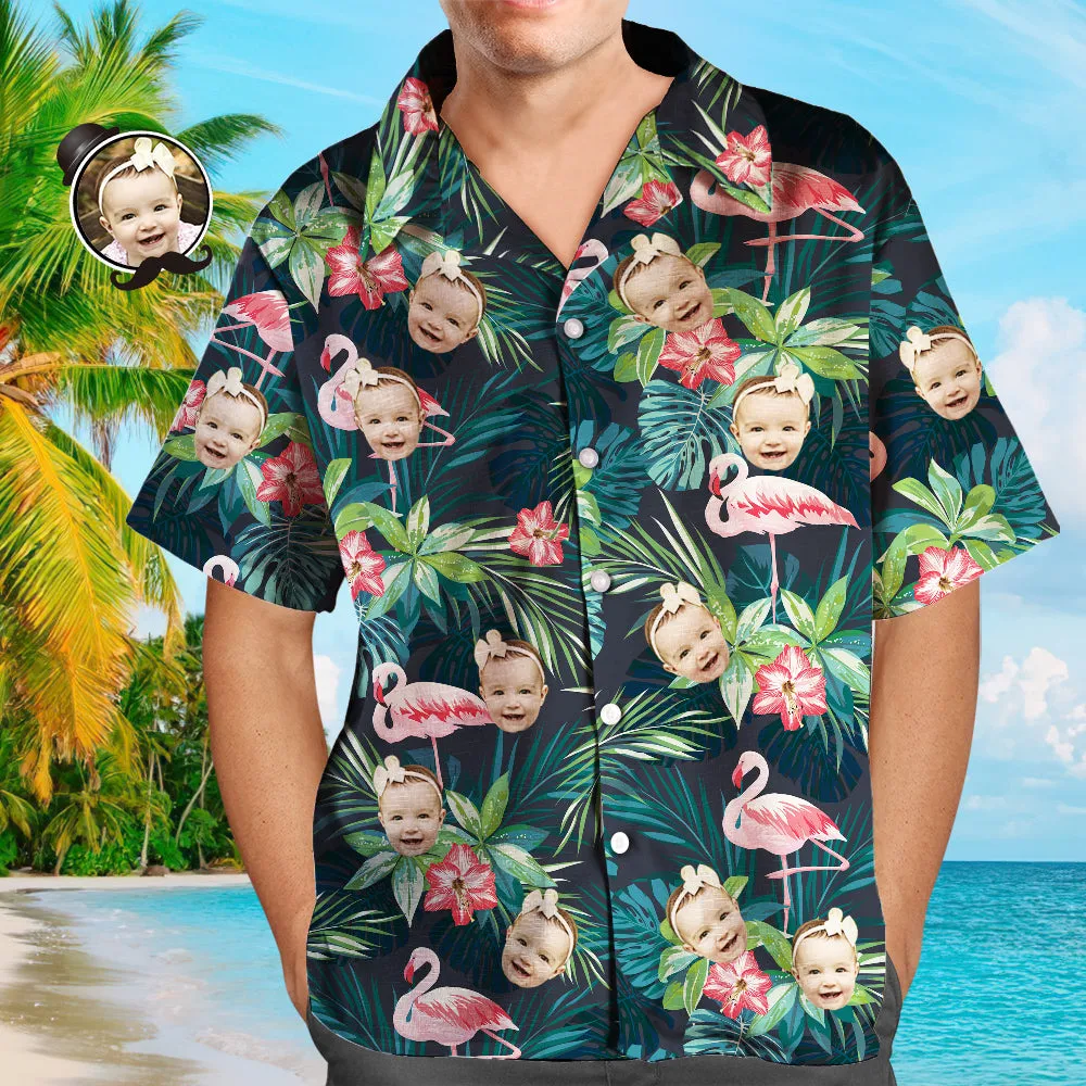 Custom Hawaiian Shirt with Face Custom Dog Face Shirt Leaves & Flamingo Button Down Shirts Gifts for Pet Lover