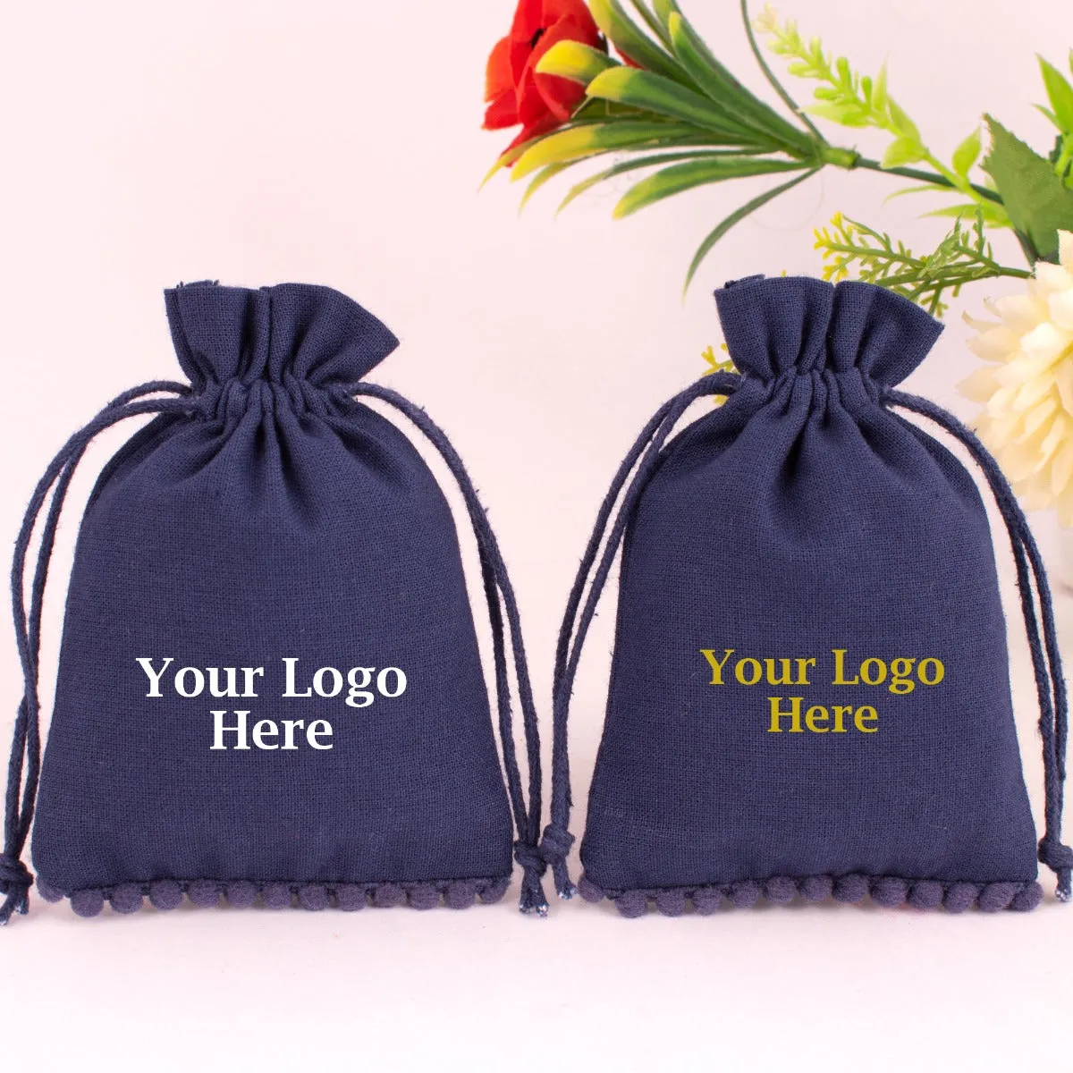 Custom Packaging Bags, Drawstring Wedding Favor Jewelry Bags (Navy Blue, Set of 100)-CraftJaipur