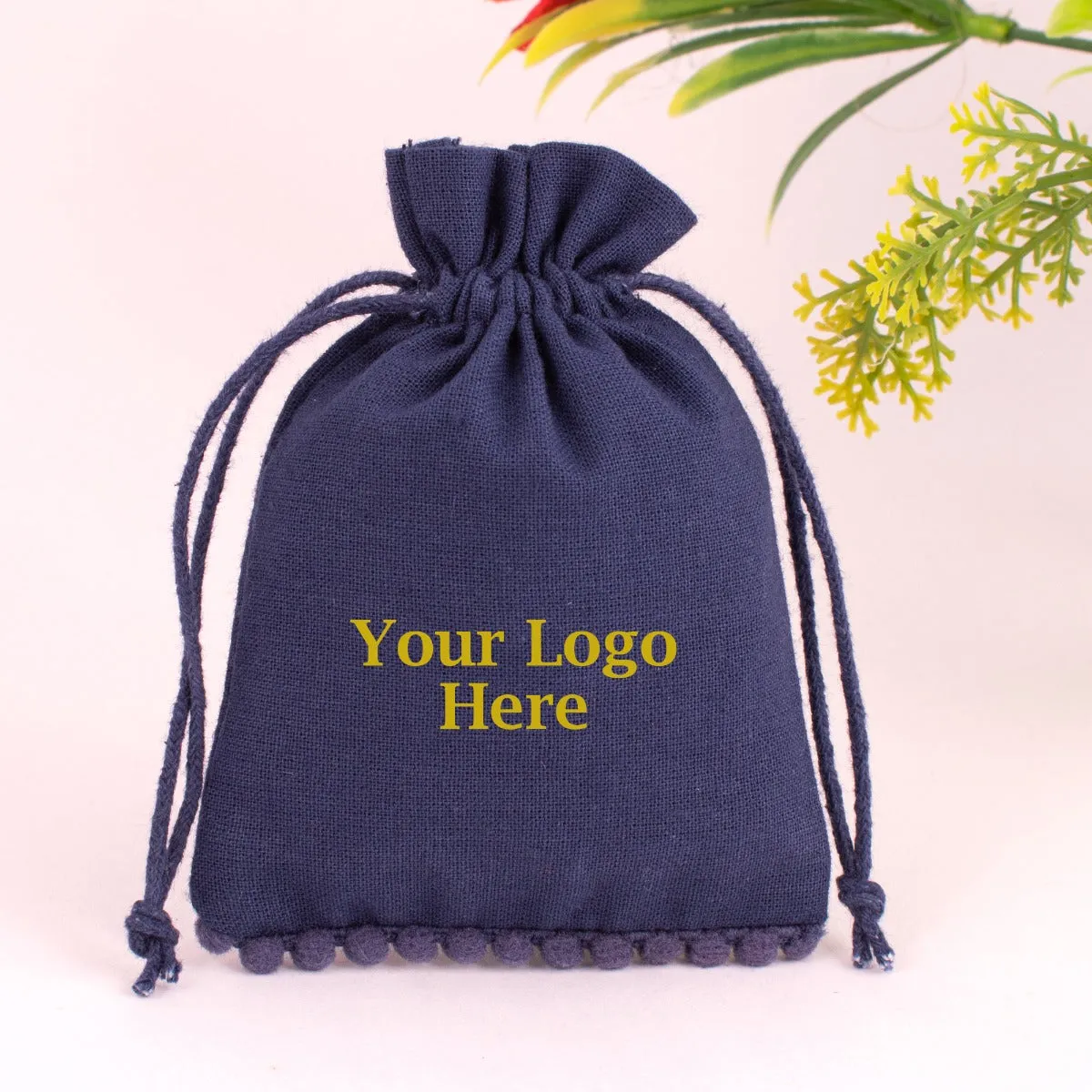 Custom Packaging Bags, Drawstring Wedding Favor Jewelry Bags (Navy Blue, Set of 100)-CraftJaipur