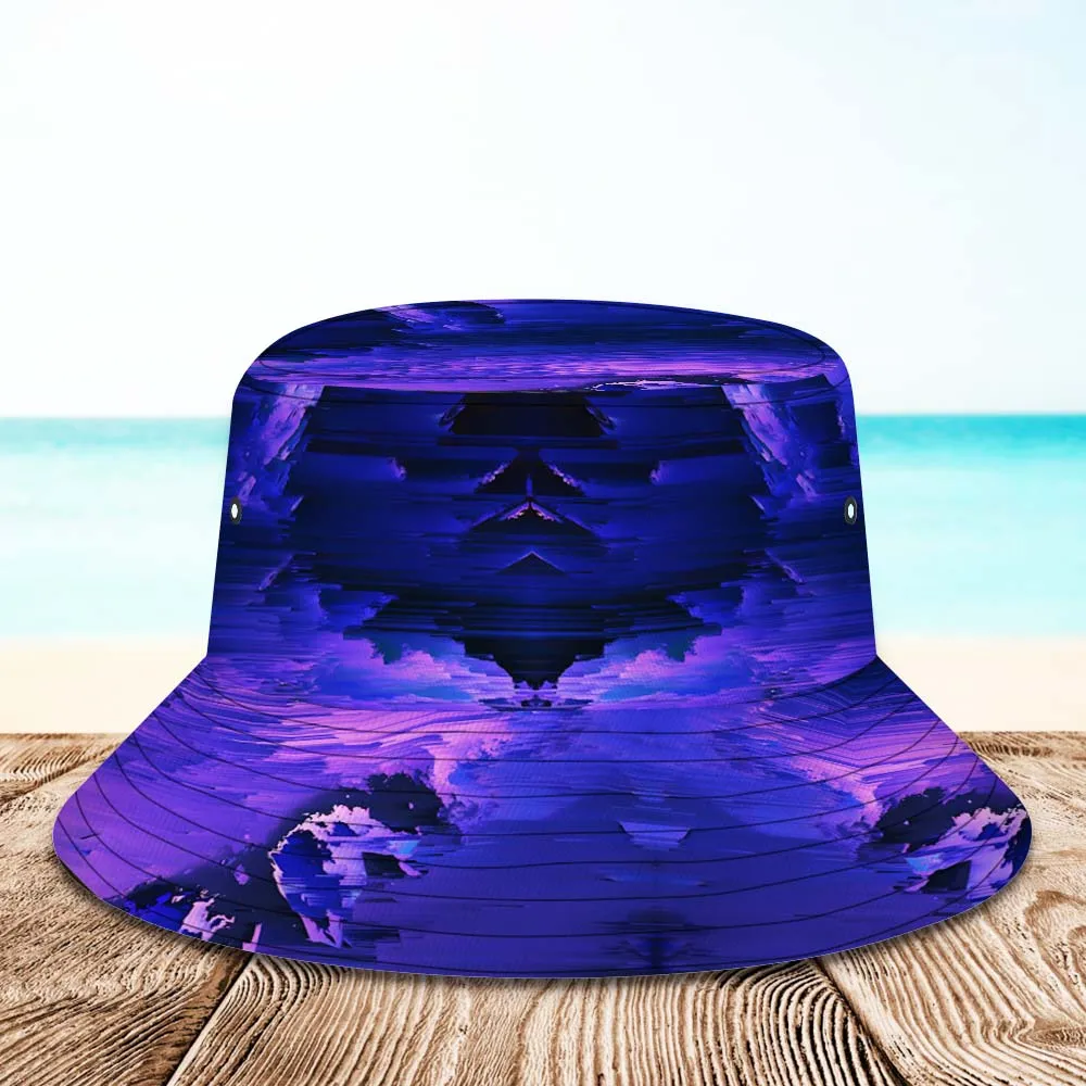 Custom Photo Bucket Hat Unisex Personalised Face Hiking Beach Sports Hats Dark Purple Abstract Texture