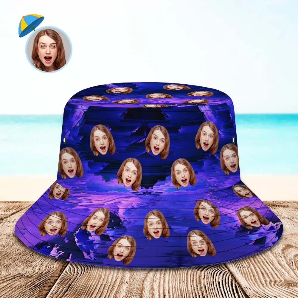 Custom Photo Bucket Hat Unisex Personalised Face Hiking Beach Sports Hats Dark Purple Abstract Texture