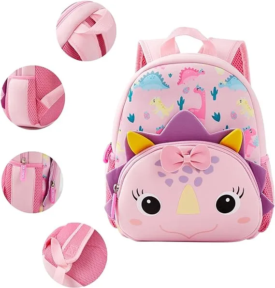 Cute Baby Dinosaur Soft Plush Backpack  with Front Pocket for Kids (Pink)