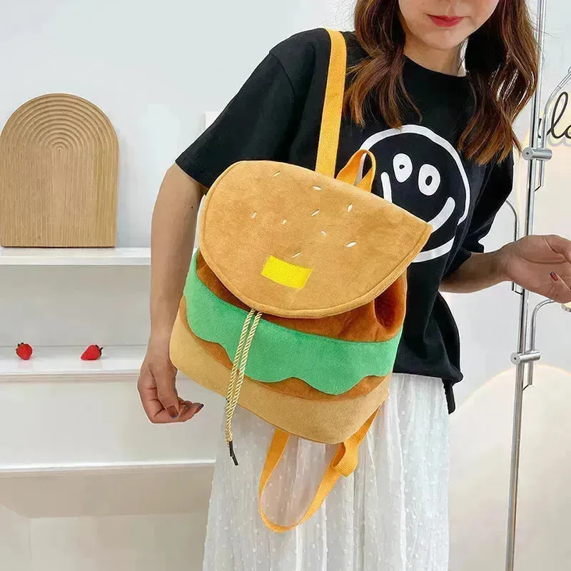 Cute Hamburger Plush Backpack Soft Cartoon Burger Plush Coin Purse Girls Kindergarten School Bookbag Children Kids Pack