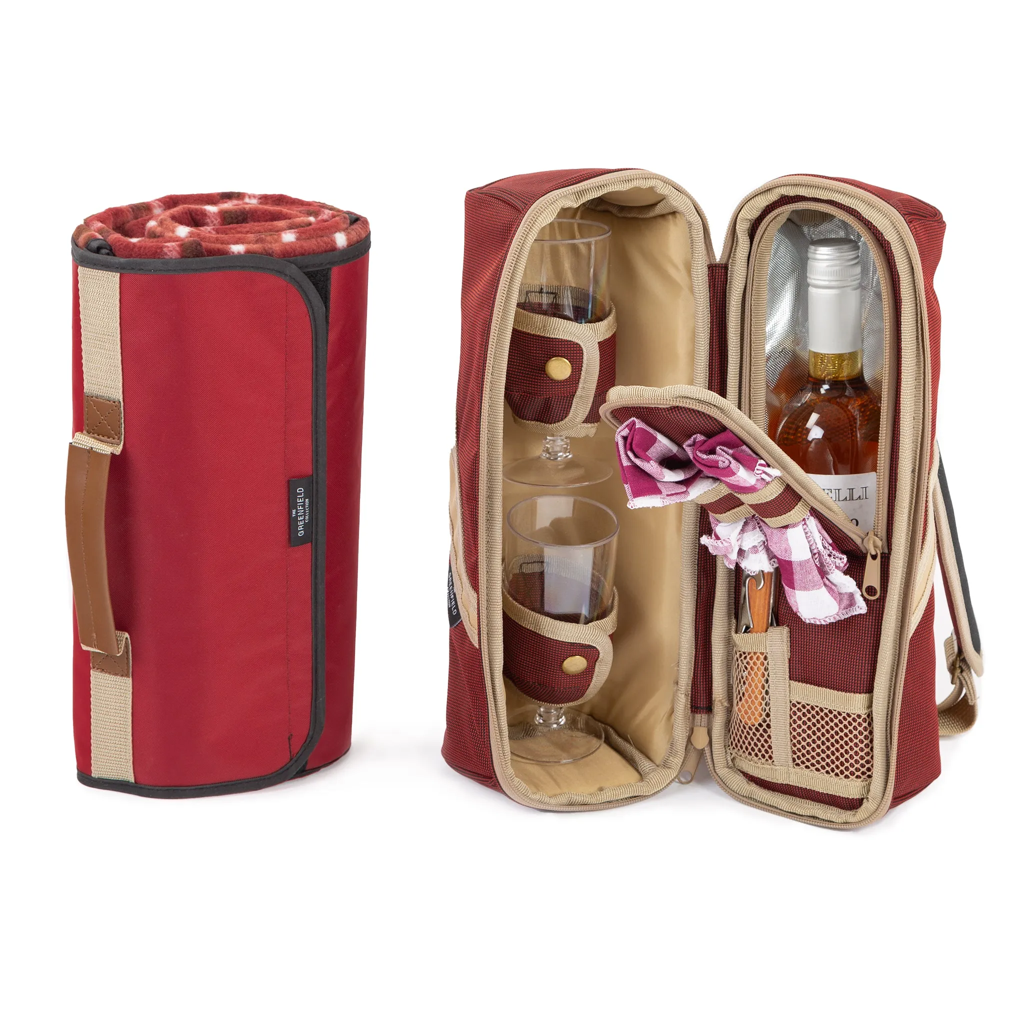 Deluxe Wine Cooler Bag for Two People with Matching Picnic Blanket