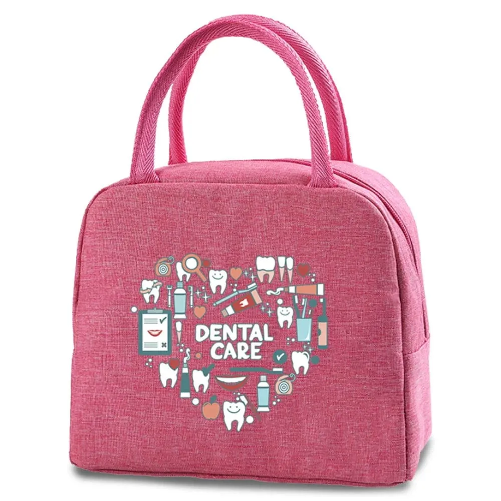 Dentist Multi Tooth Prints Pink Insulated Heat Lunch Bag