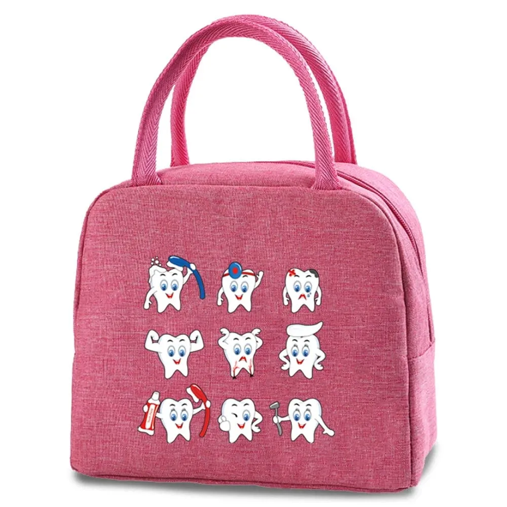 Dentist Multi Tooth Prints Pink Insulated Heat Lunch Bag