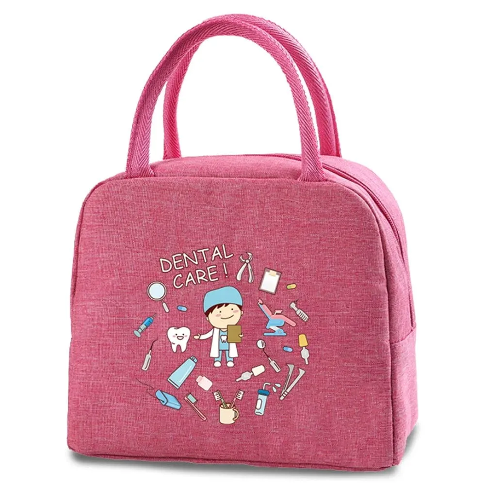 Dentist Multi Tooth Prints Pink Insulated Heat Lunch Bag