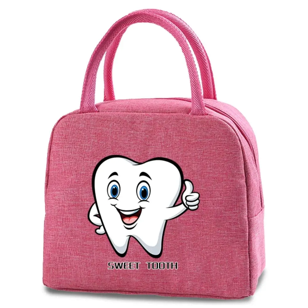 Dentist Multi Tooth Prints Pink Insulated Heat Lunch Bag