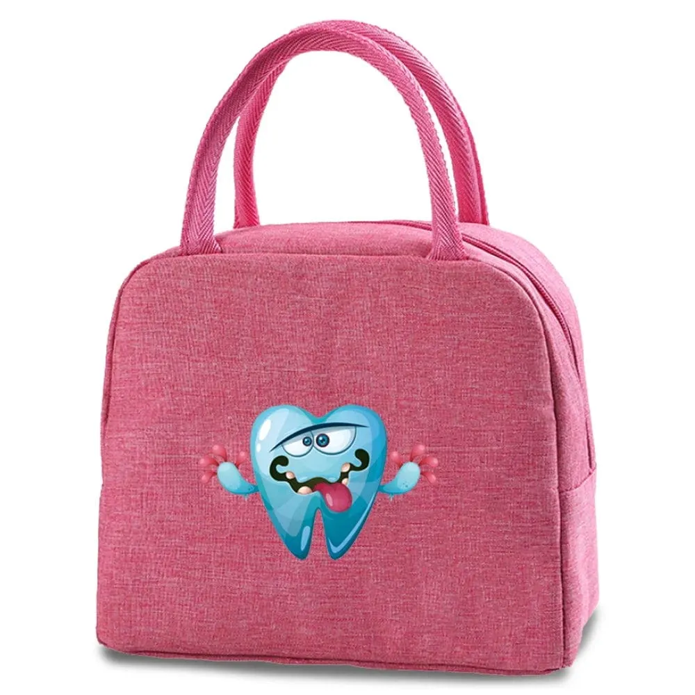 Dentist Multi Tooth Prints Pink Insulated Heat Lunch Bag