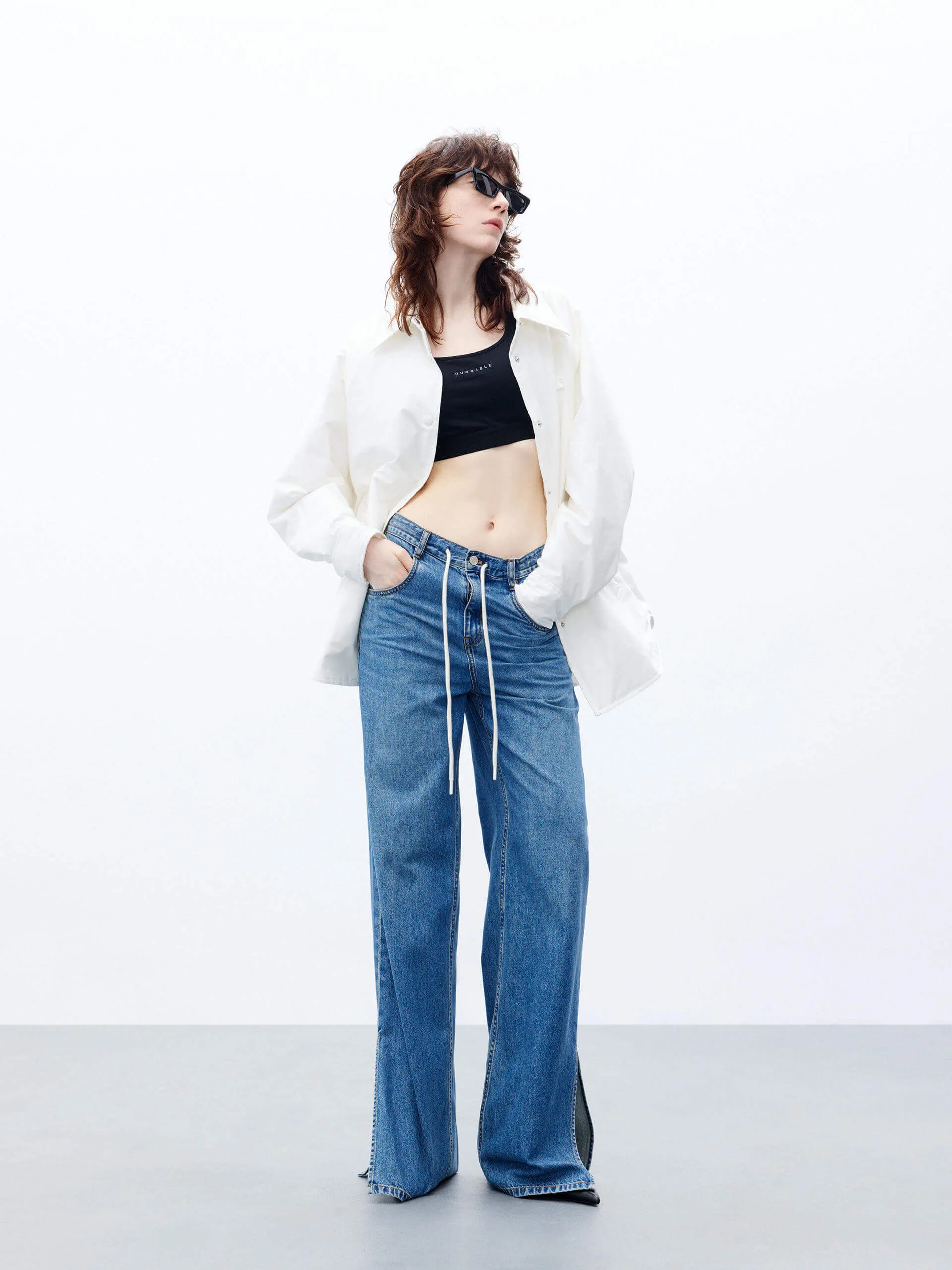 Drawstring Straight Leg Jeans