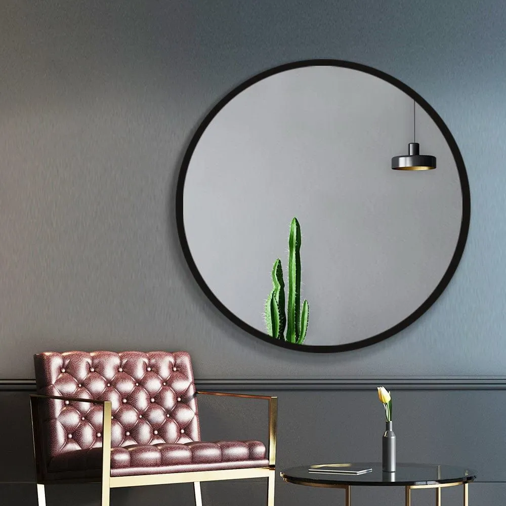 Embellir Wall Mirror Makeup 90cm Home Decor Framed Mirrors Bathroom Round Black