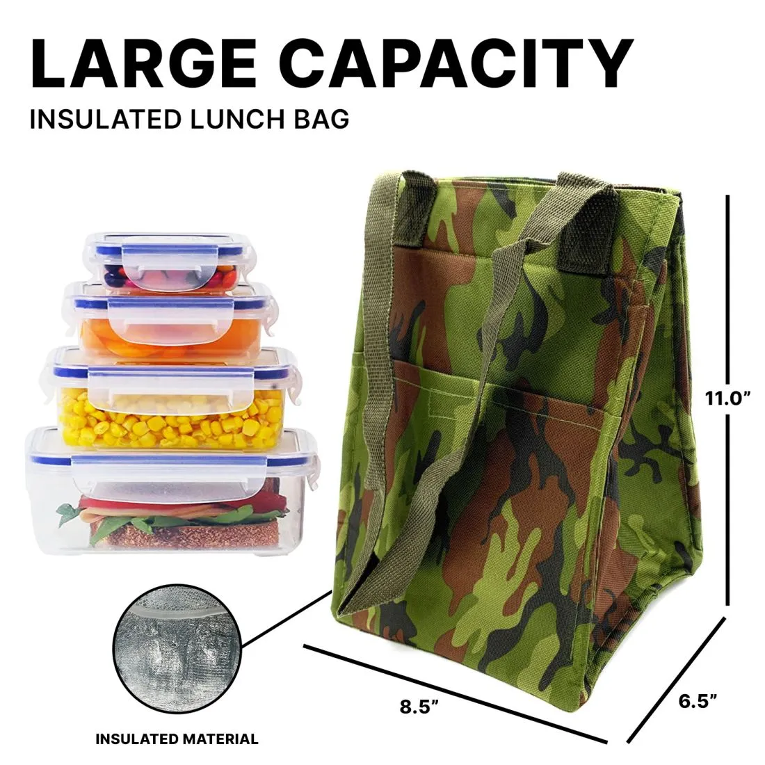 Empire Cove Insulated Lunch Bag Kids Adults Cooler Food Tote Picnic Travel Camo