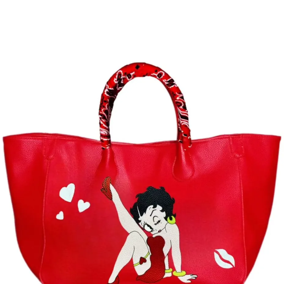 Everyday Vegan Leather Tote - Hand Painted Betty Boop