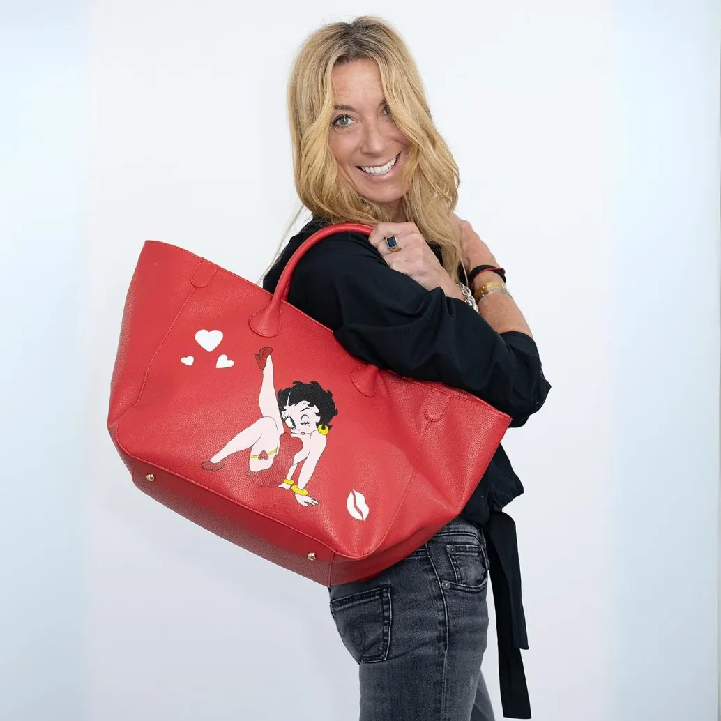 Everyday Vegan Leather Tote - Hand Painted Betty Boop