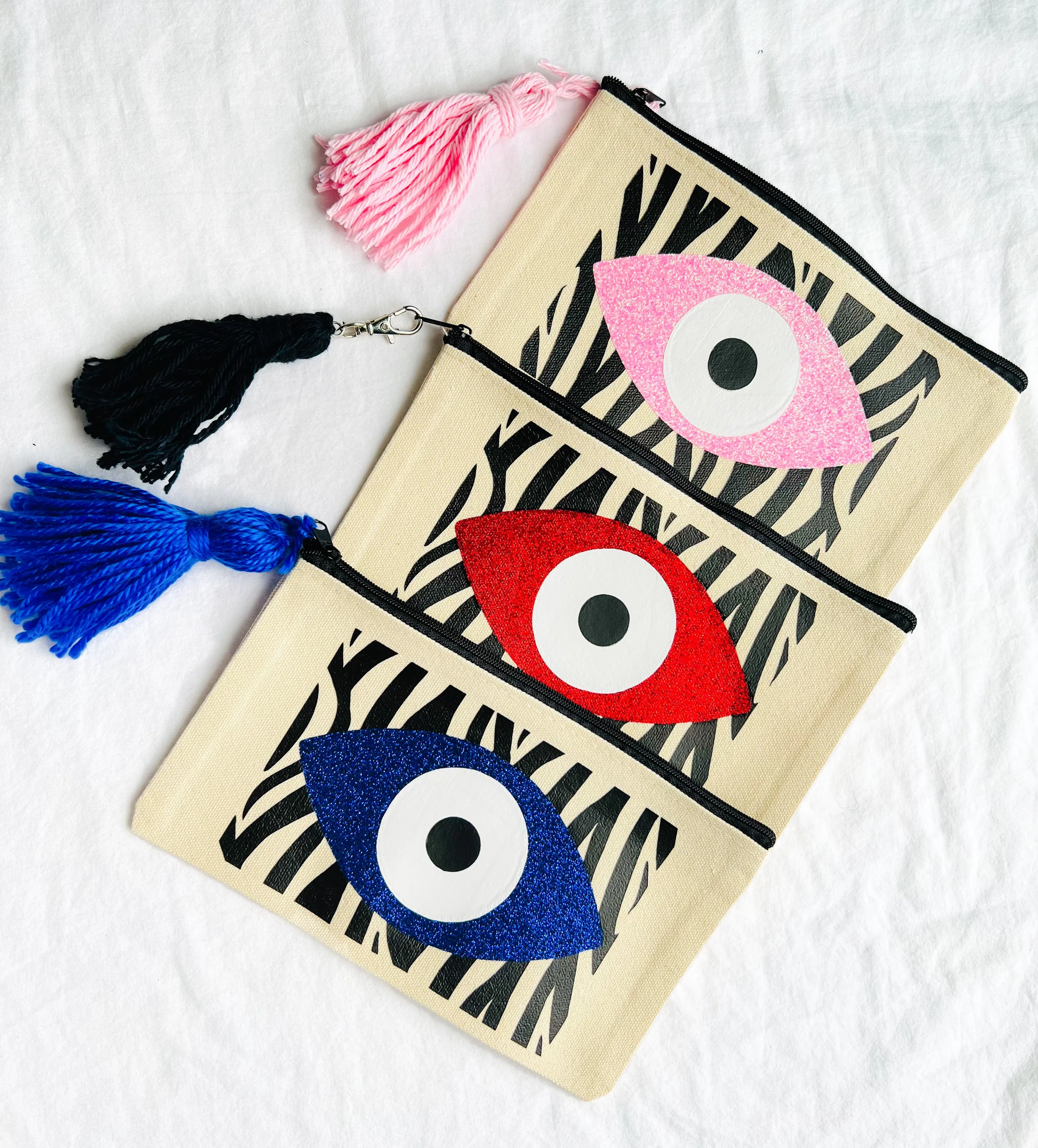 Evil Eye Zebra Print Makeup Bag, Evil Eye Clutch