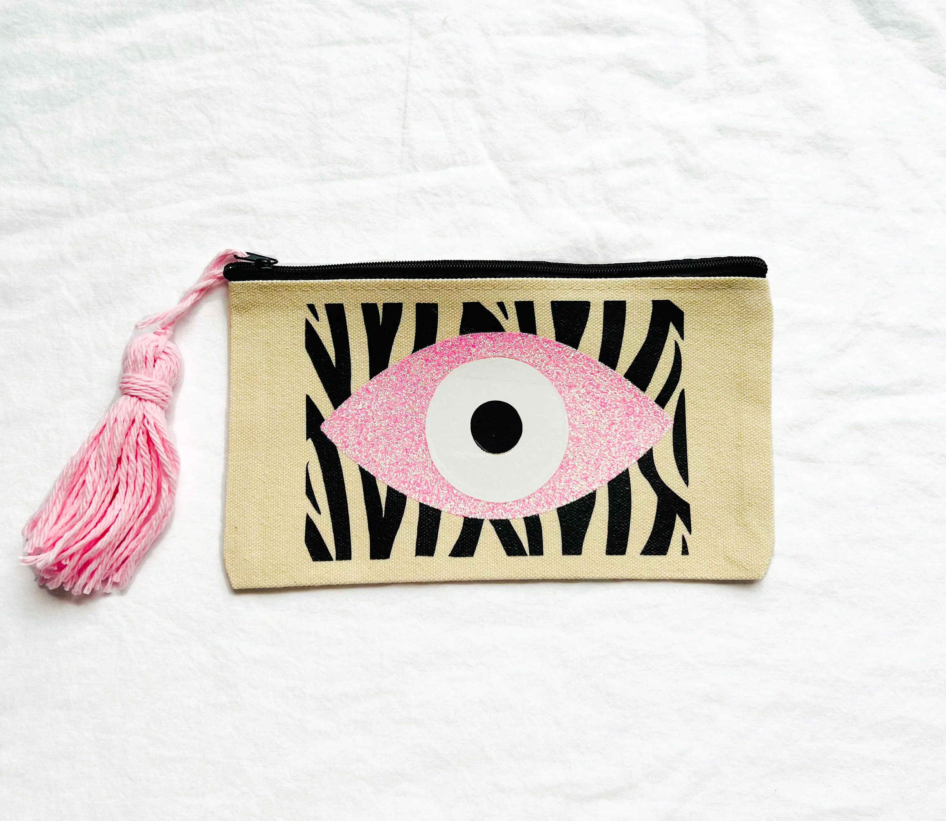 Evil Eye Zebra Print Makeup Bag, Evil Eye Clutch