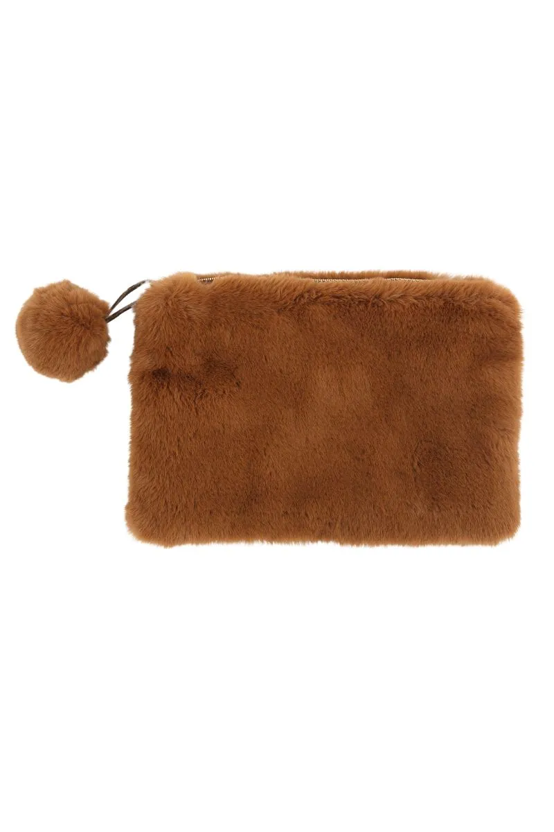 Faux fur pom make up bag