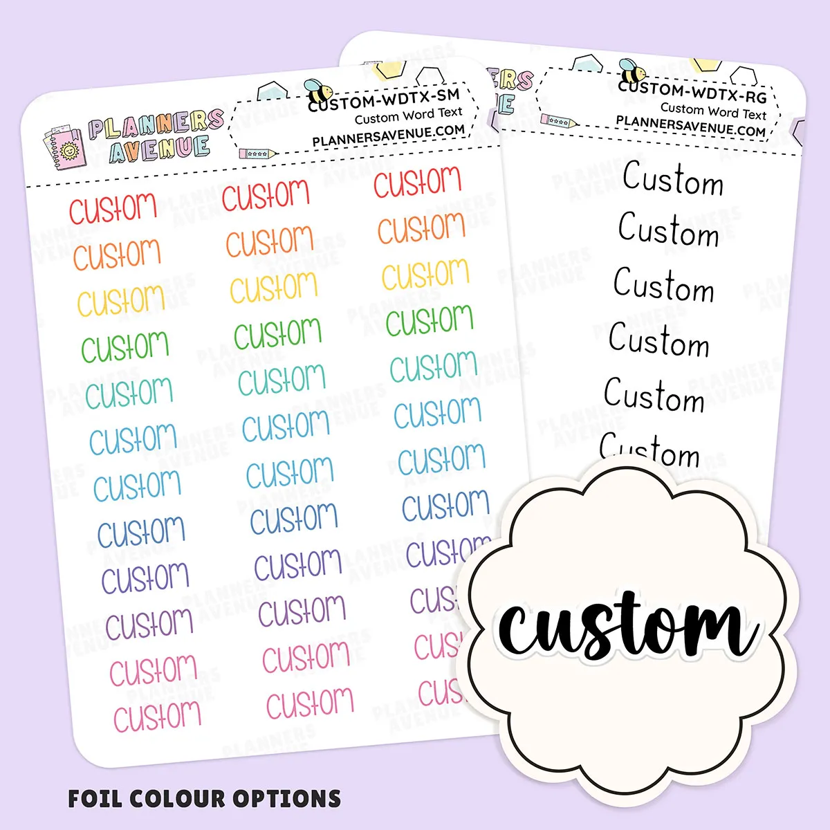 Foil Custom Text Word Planner Stickers | 2 Sizes Single Line