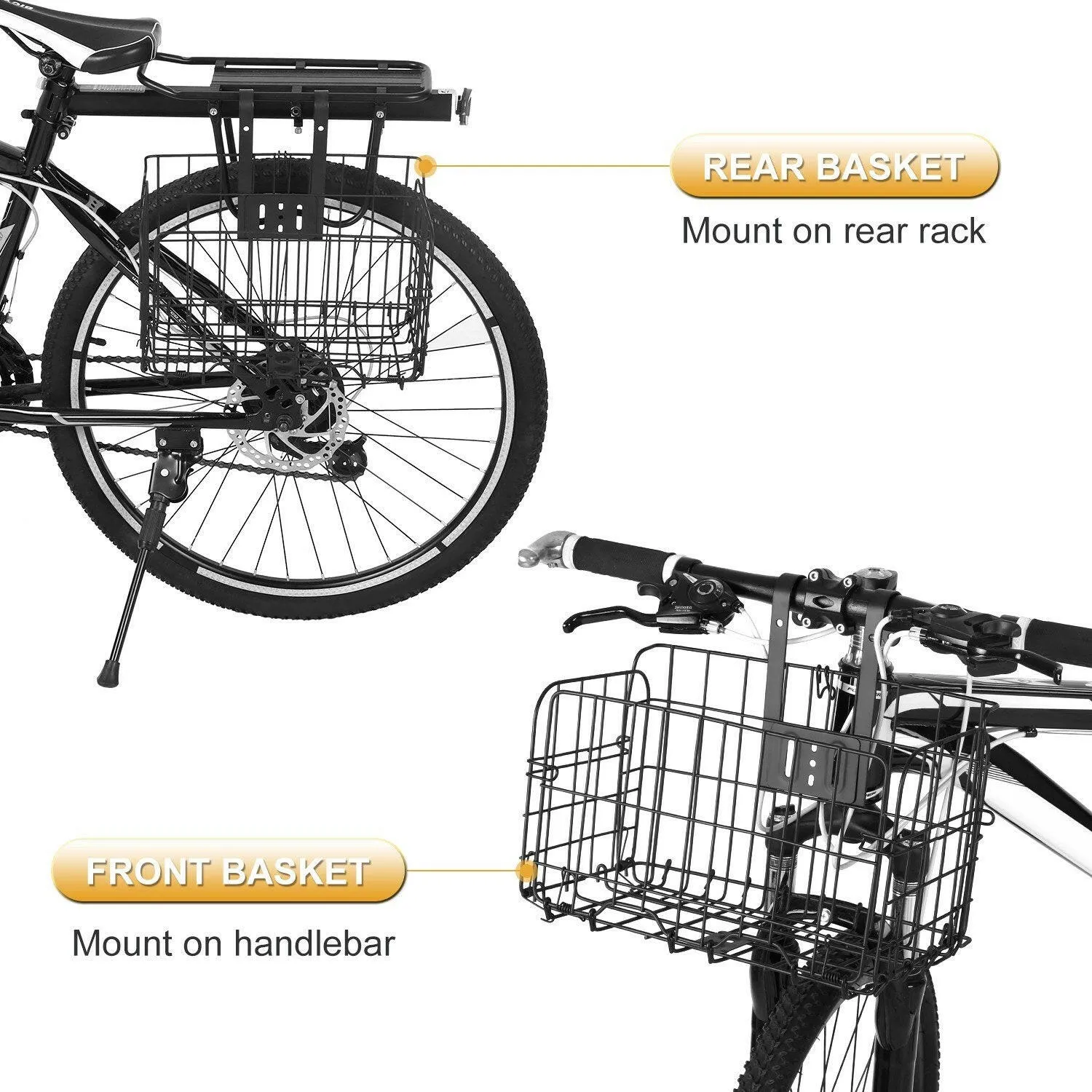 Folding Bike Basket Detchable Steel Wire Bike Handlebar Front Basket Bicycle Rear Rack Hanging Basket Cycling Cargo Carrier