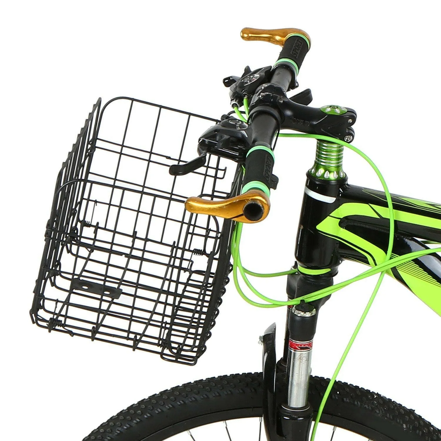 Folding Bike Basket Detchable Steel Wire Bike Handlebar Front Basket Bicycle Rear Rack Hanging Basket Cycling Cargo Carrier