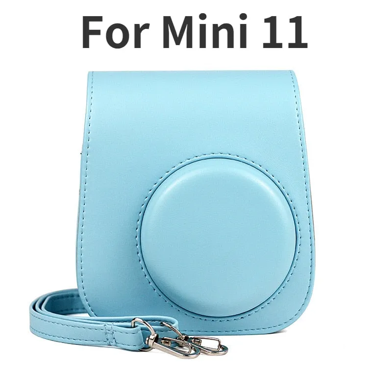 For Fujifilm Polaroid Film Camera Bag with Shoulder Strap for Instax Mini 11 Camera Case PU Leather Soft Silicone Cover Bag