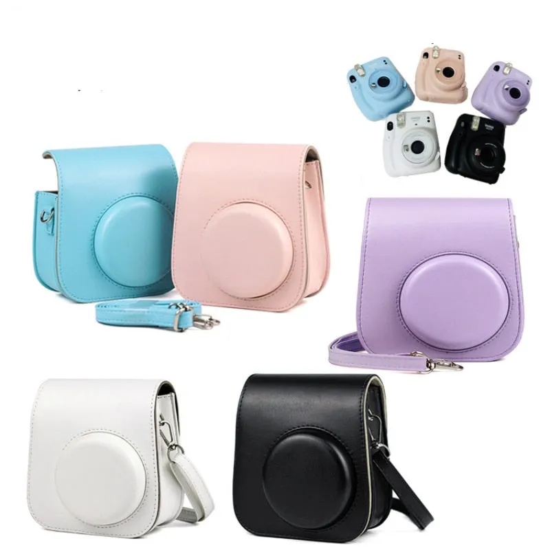 For Fujifilm Polaroid Film Camera Bag with Shoulder Strap for Instax Mini 11 Camera Case PU Leather Soft Silicone Cover Bag