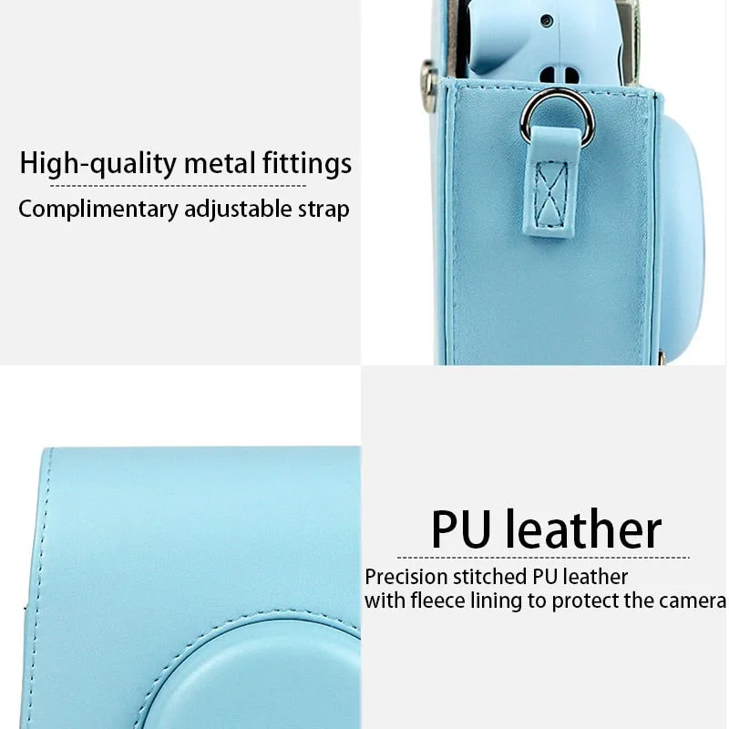 For Fujifilm Polaroid Film Camera Bag with Shoulder Strap for Instax Mini 11 Camera Case PU Leather Soft Silicone Cover Bag