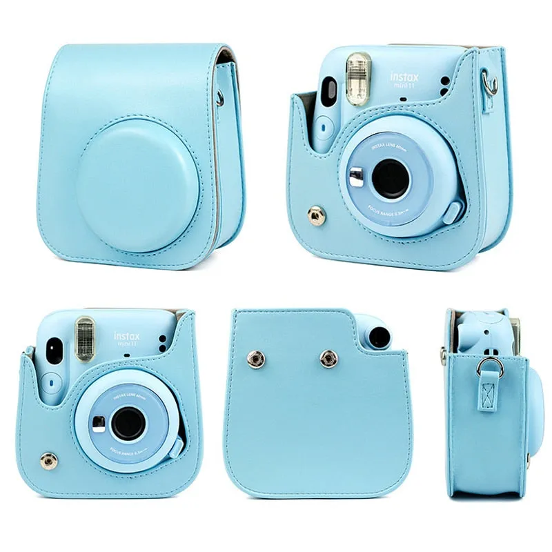 For Fujifilm Polaroid Film Camera Bag with Shoulder Strap for Instax Mini 11 Camera Case PU Leather Soft Silicone Cover Bag