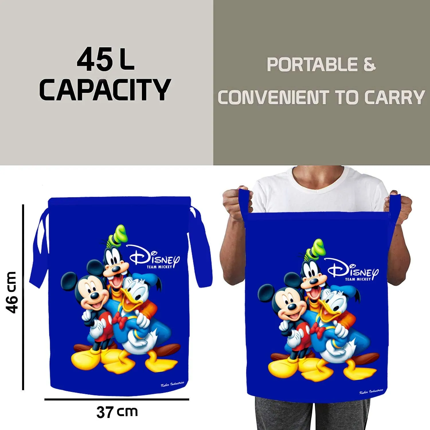 Fun Homes Disney Print Waterproof Canvas Laundry Bag, Toy Storage, Laundry Basket Organizer 45 L (Blue), CTKTC46855