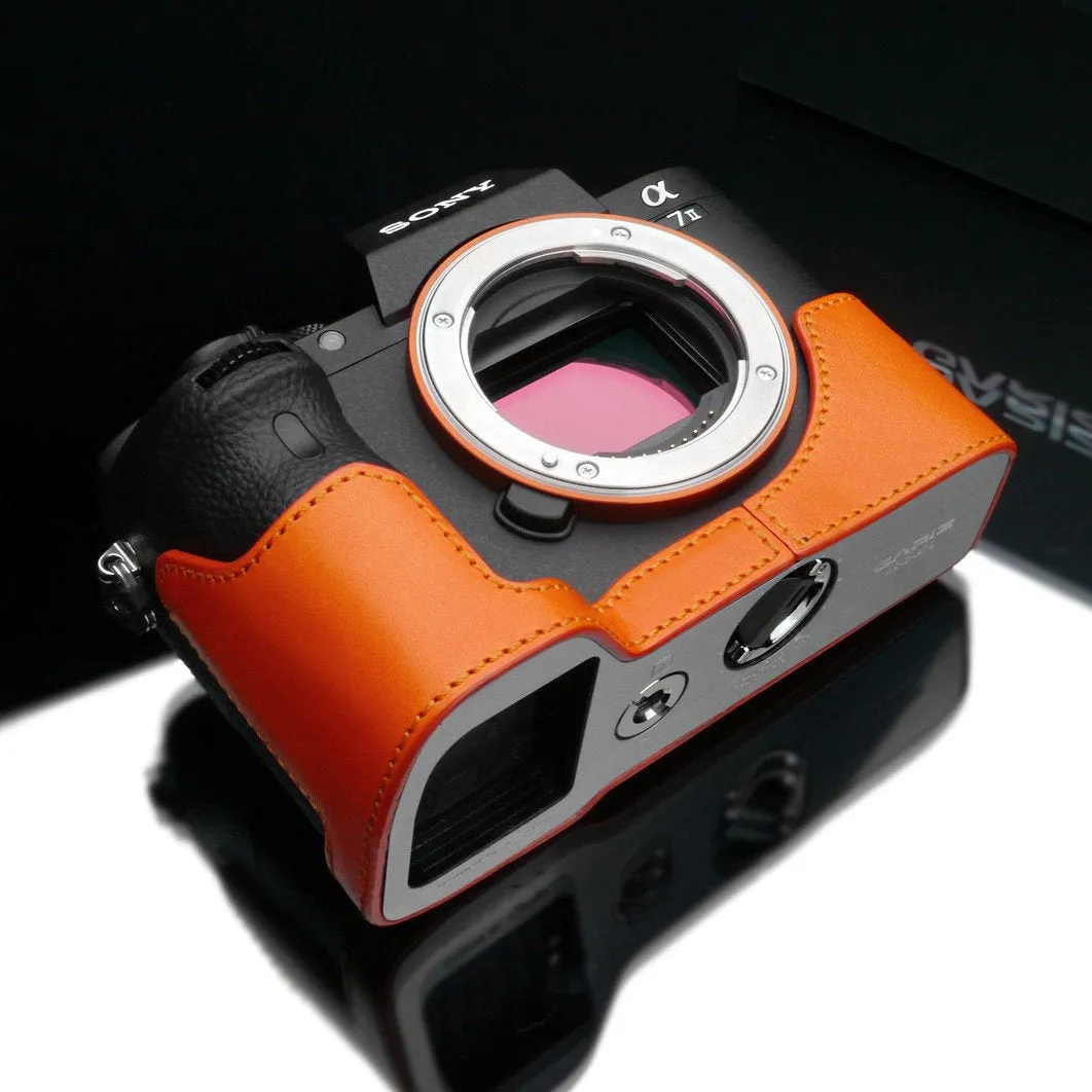 Gariz Orange Leather Camera Half Case XS-CHA7IIOR for Sony Alpha A7II A7RII Mark 2