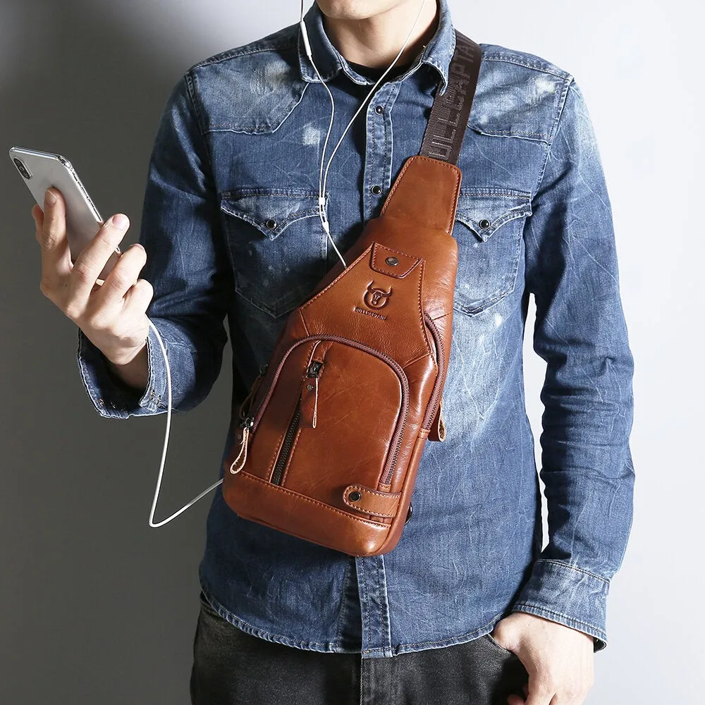 Genuine Leather USB Charging Large Capacity Business Casual Chest Bag Shoulder Crossbody