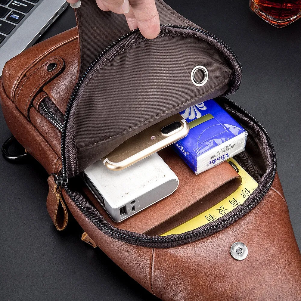 Genuine Leather USB Charging Large Capacity Business Casual Chest Bag Shoulder Crossbody