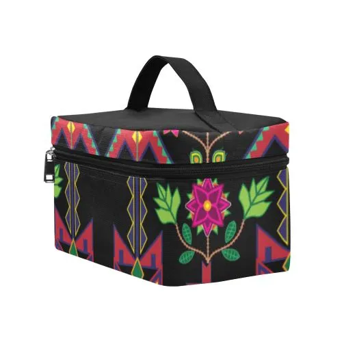 Geometric Floral Spring-Black Cosmetic Bag/Large