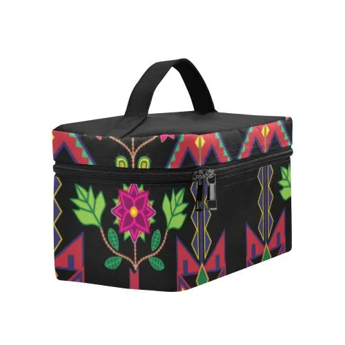 Geometric Floral Spring-Black Cosmetic Bag/Large