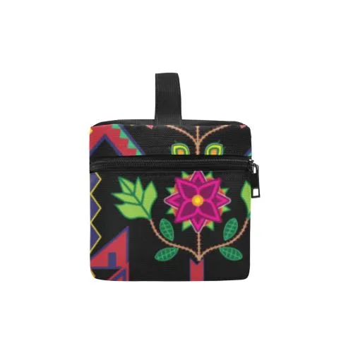 Geometric Floral Spring-Black Cosmetic Bag/Large