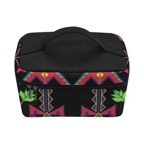 Geometric Floral Spring-Black Cosmetic Bag/Large