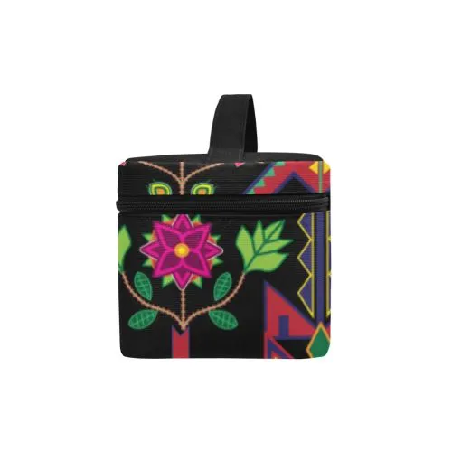 Geometric Floral Spring-Black Cosmetic Bag/Large