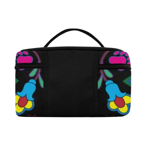 Geometric Floral Winter-Black Cosmetic Bag/Large