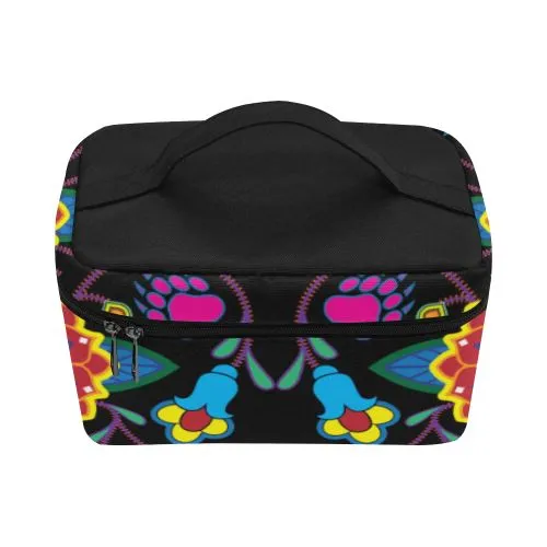 Geometric Floral Winter-Black Cosmetic Bag/Large