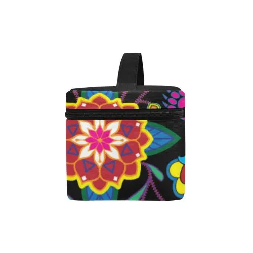 Geometric Floral Winter-Black Cosmetic Bag/Large