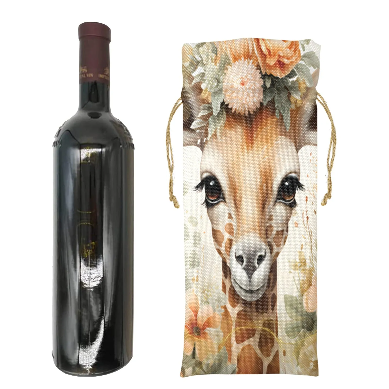 Giraffe awd422 Linen Wine Bottle Bag