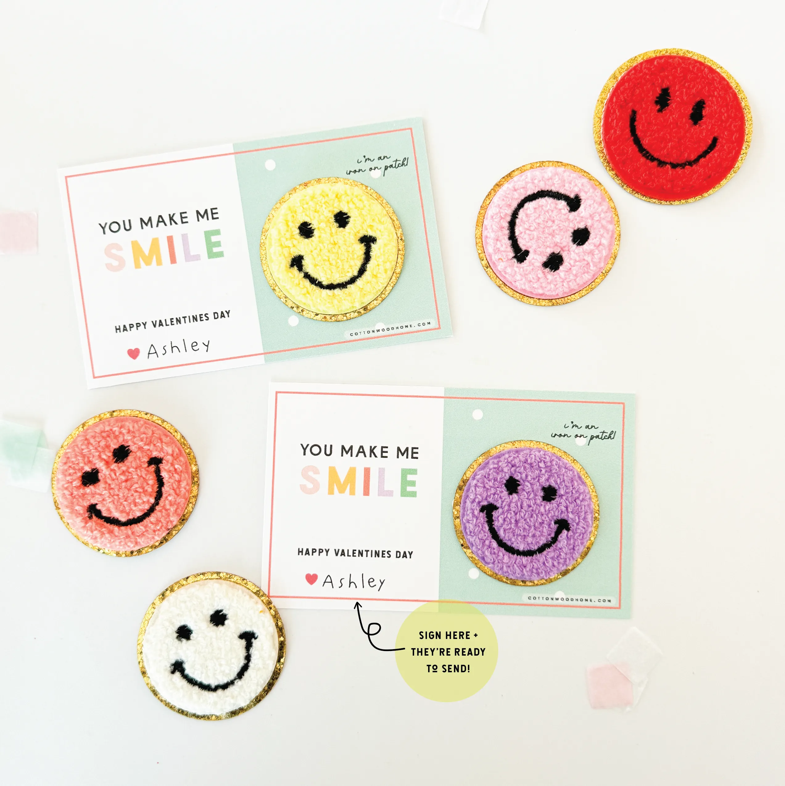 Happy Face Patch Valentine Card Kit - 12 count